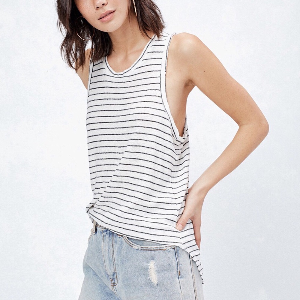 NEW! Top Linen Rayon Stripe Racerback Muscle Tank - Picture 6 of 8